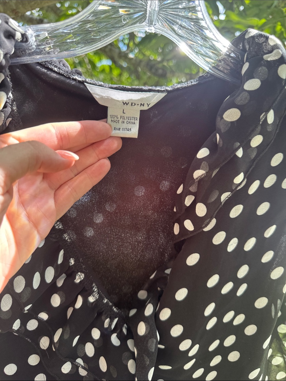 WD.NY Black and White Polka Dot Long Sleeve Ruffle Dress